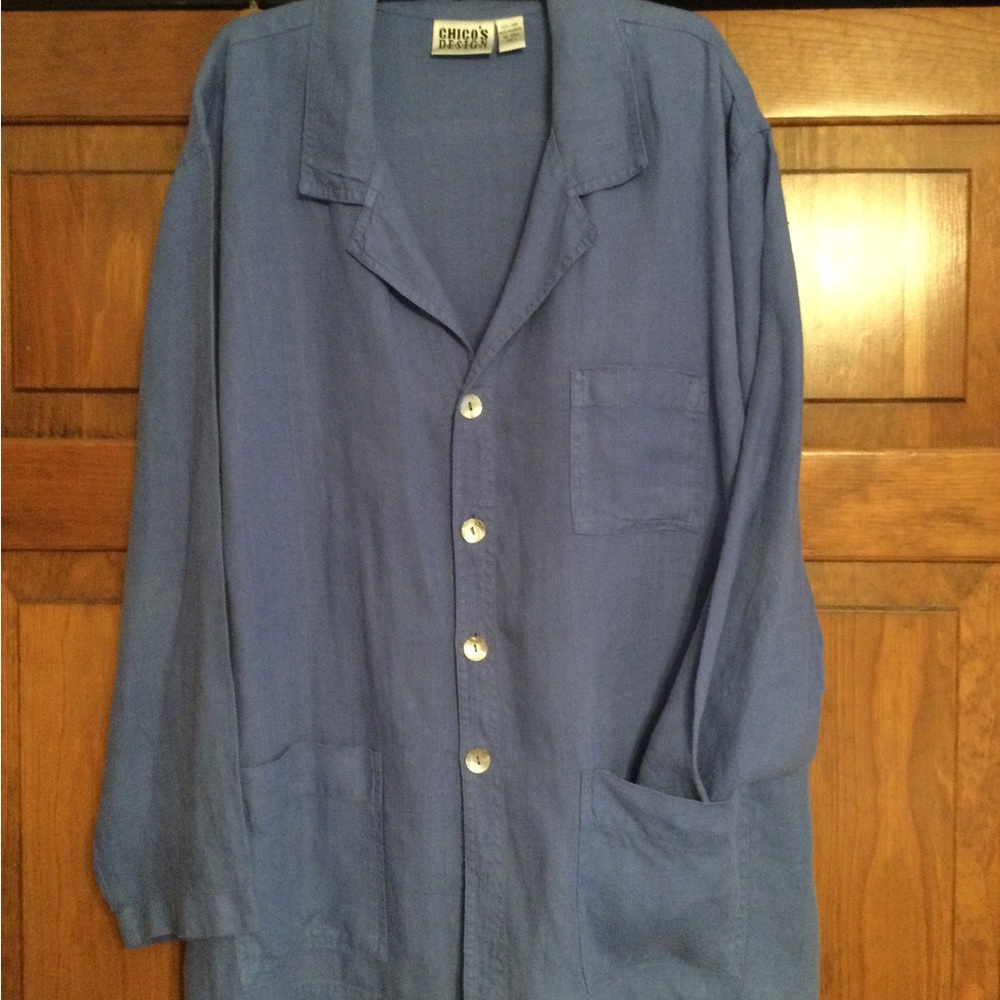 Vintage Chico's Classic Blue Linen Jacket, XL